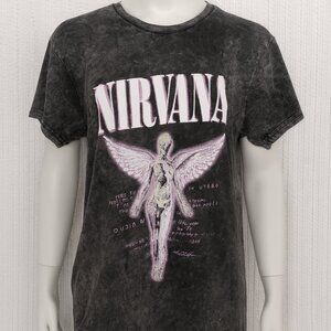 Nirvana In Utero Graphic Band Tee Black Acid Wash Size Medium Women's